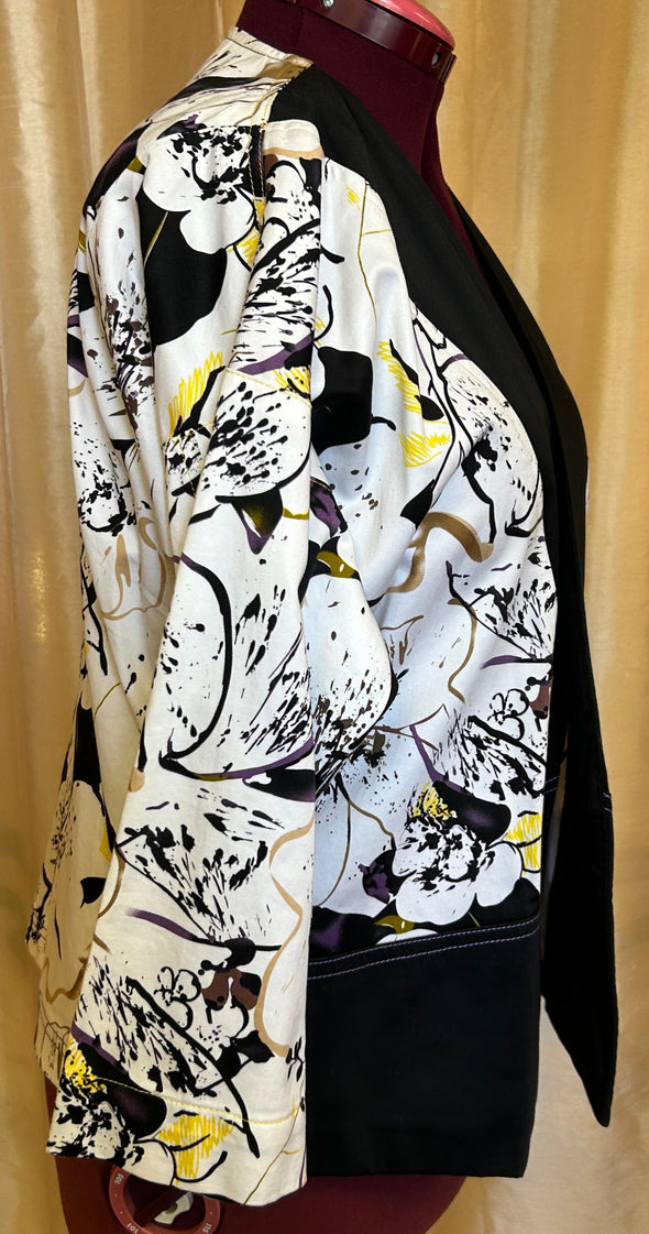 Open Front Long Sleeve Jacket, Black/Beige, Size Large