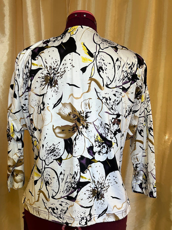 Open Front Long Sleeve Jacket, Black/Beige, Size Large