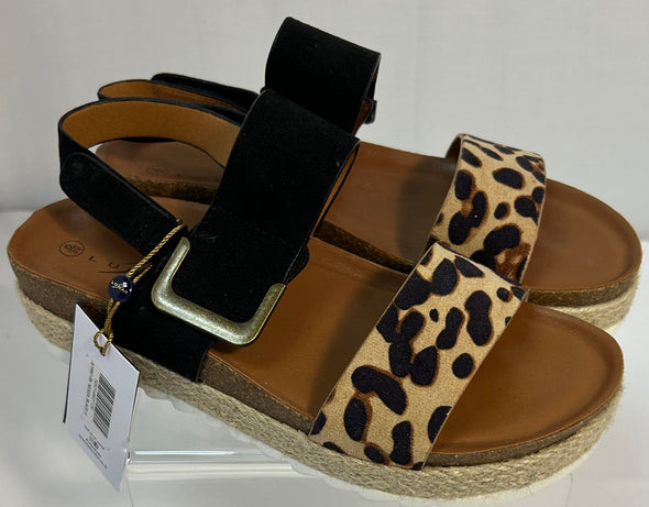 2" Wedge Sandals, Leopard Print/Black, Size 39
