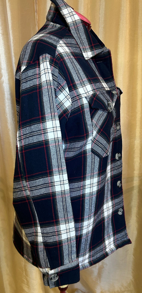 Sherpa-Like Lined Shirt, Navy Check, Medium