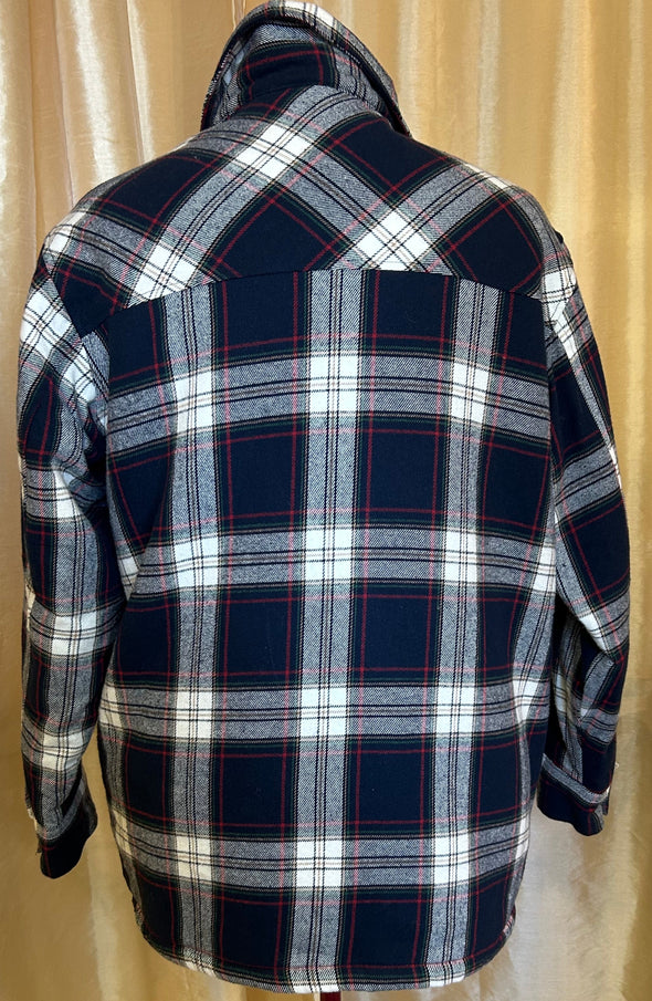 Sherpa-Like Lined Shirt, Navy Check, Medium