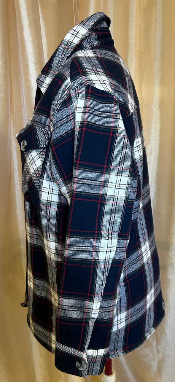 Sherpa-Like Lined Shirt, Navy Check, Medium