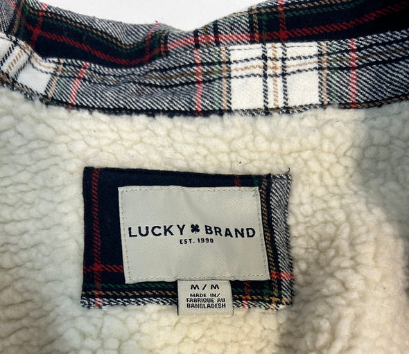 Sherpa-Like Lined Shirt, Navy Check, Medium