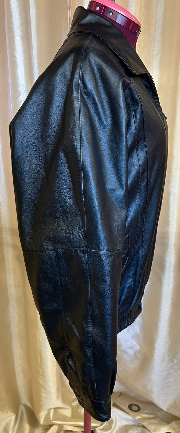 Lined Leather Bomber Jacket, Black, Medium, Like New