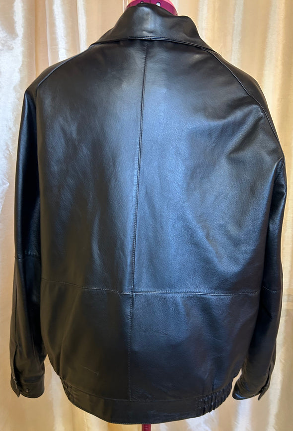 Lined Leather Bomber Jacket, Black, Medium, Like New