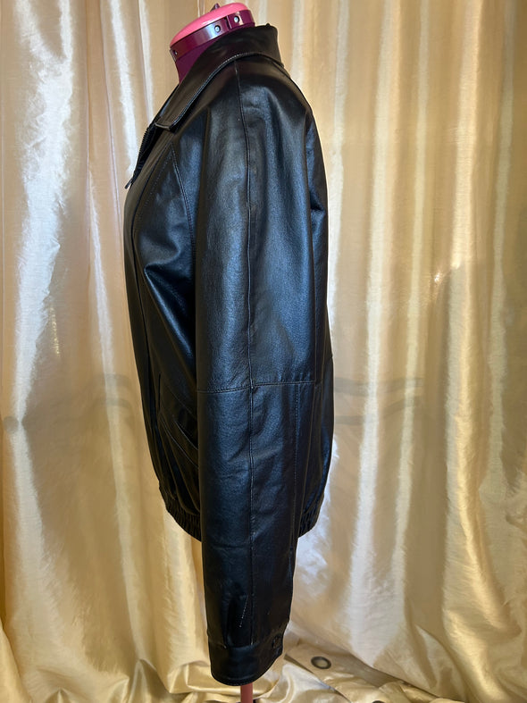 Lined Leather Bomber Jacket, Black, Medium, Like New