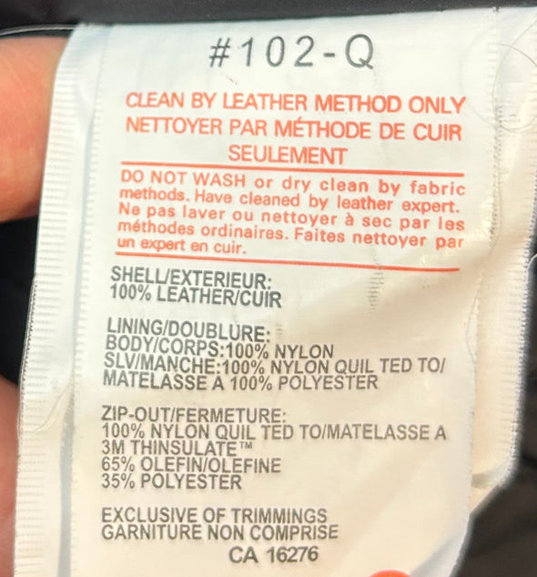 Lined Leather Bomber Jacket, Black, Medium, Like New