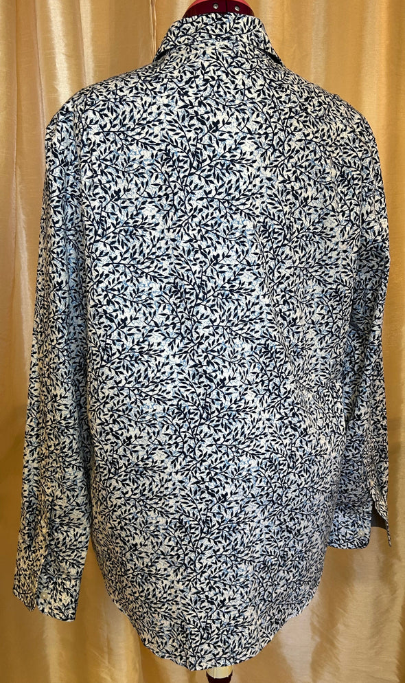 Long Sleeve Blouse Cape Blue, Large, 100% Cotton