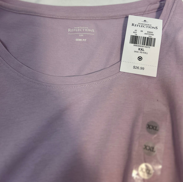 Long Sleeve Crew Neck T-Shirt, Lilac, 2XL, NEW