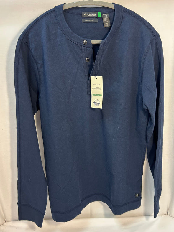 Men's Traditional Henley Shirt, Navy, Small, Cotton, NEW