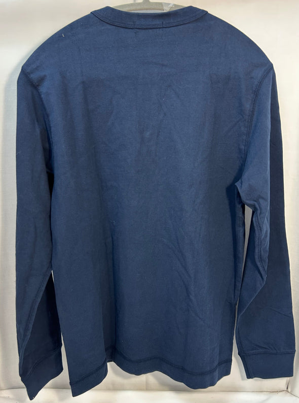Men's Traditional Henley Shirt, Navy, Small, Cotton, NEW