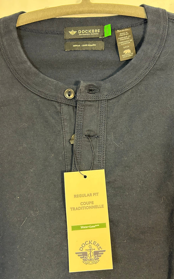 Men's Traditional Henley Shirt, Navy, Small, Cotton, NEW