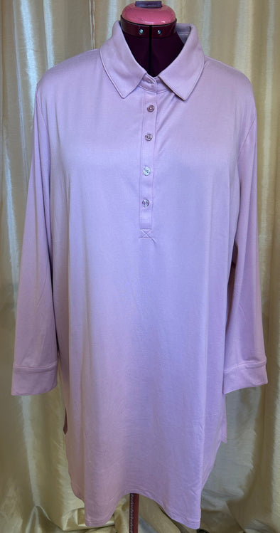 Ladies Long Sleeve Nightshirt, Pink, Large, Poly/Spandex, NEW