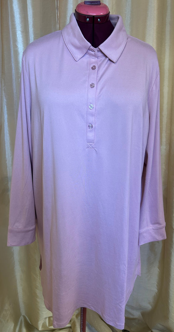 Ladies Long Sleeve Nightshirt, Pink, Large, Poly/Spandex, NEW