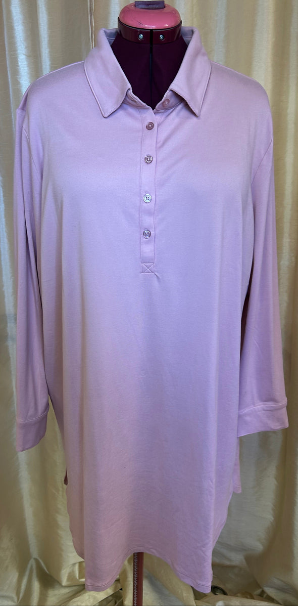 Ladies Long Sleeve Nightshirt, Pink, Large, Poly/Spandex, NEW