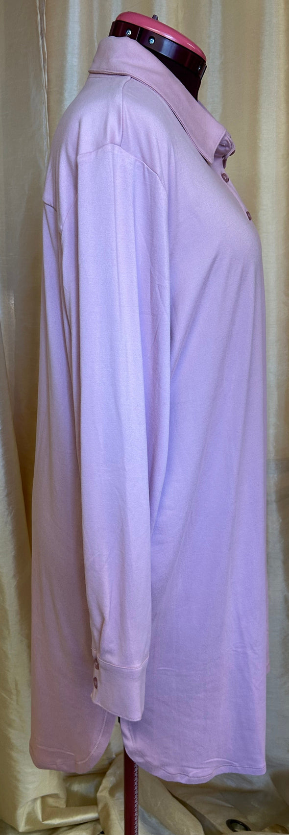 Ladies Long Sleeve Nightshirt, Pink, Large, Poly/Spandex, NEW