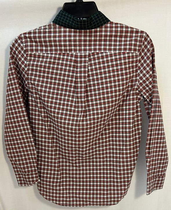Youth Long Sleeve Plaid Shirt, Red/White, 10-12, 100% Cotton, NEW