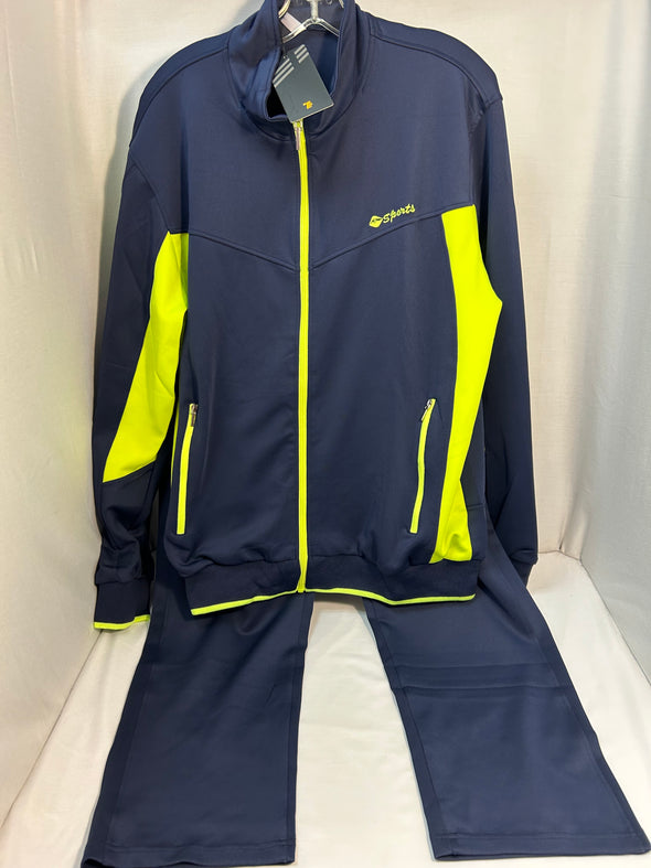 Men's 2 Piece Track Suit, Navy/Green 100% Polyester, Large, New