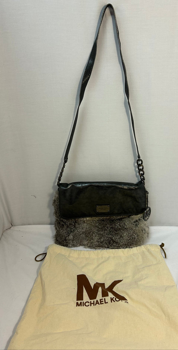 Ladies Cross Body Fur Trimmed Designer Purse, 12" x 10",