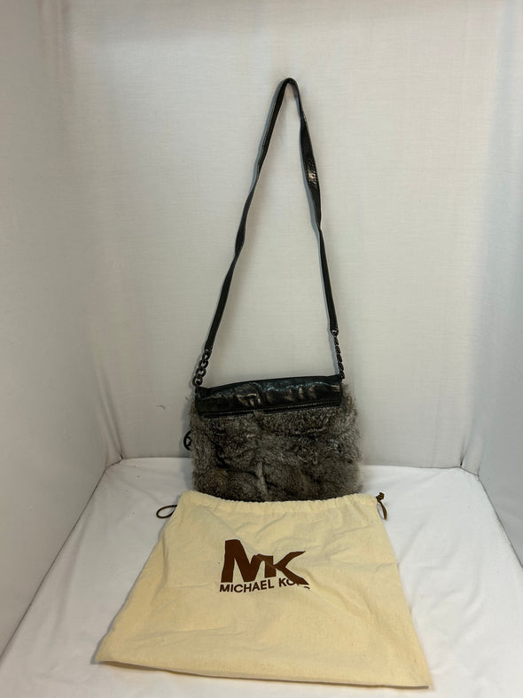 Ladies Cross Body Fur Trimmed Designer Purse, 12" x 10",