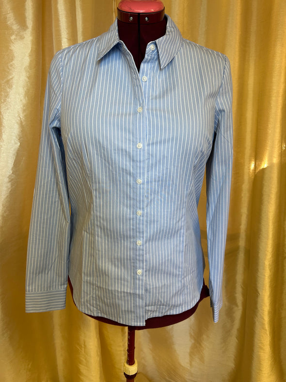 Long Sleeve Shirt/Blouse, Blue Stripe, Medium,