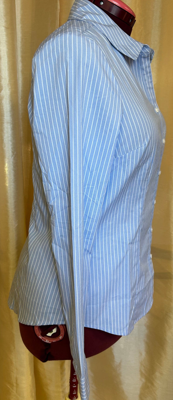 Long Sleeve Shirt/Blouse, Blue Stripe, Medium,