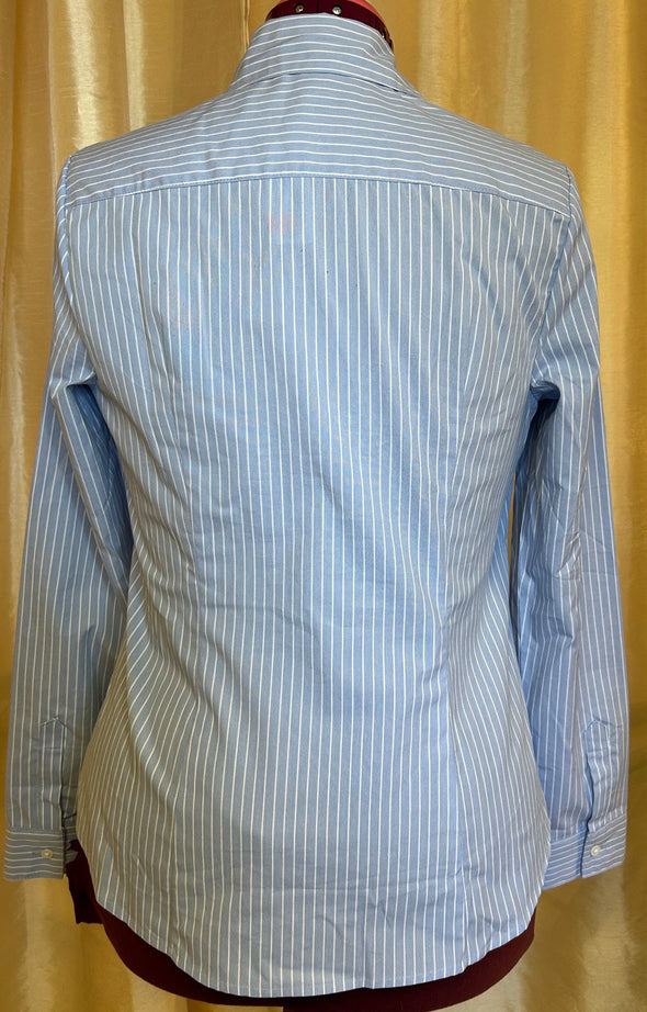 Long Sleeve Shirt/Blouse, Blue Stripe, Medium,