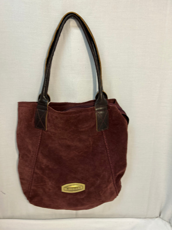 Ladies Suede Purse, Wine, 16" x 15", Previously Loved