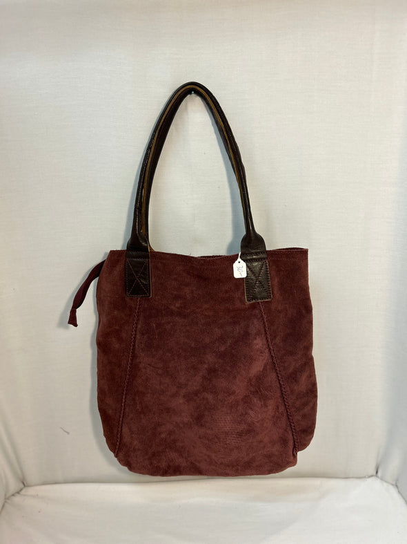 Ladies Suede Purse, Wine, 16" x 15", Previously Loved