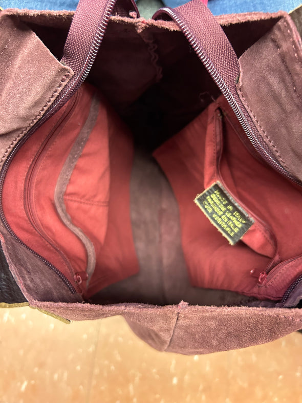 Ladies Suede Purse, Wine, 16" x 15", Previously Loved