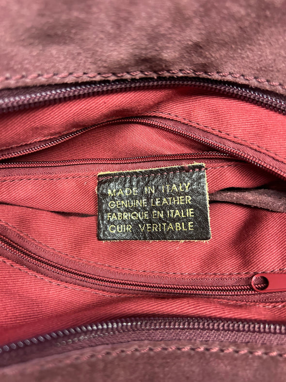 Ladies Suede Purse, Wine, 16" x 15", Previously Loved