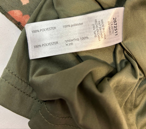 Ladies Long Sleeve Lined Pleated Print Dress, Green, 1X, NEW