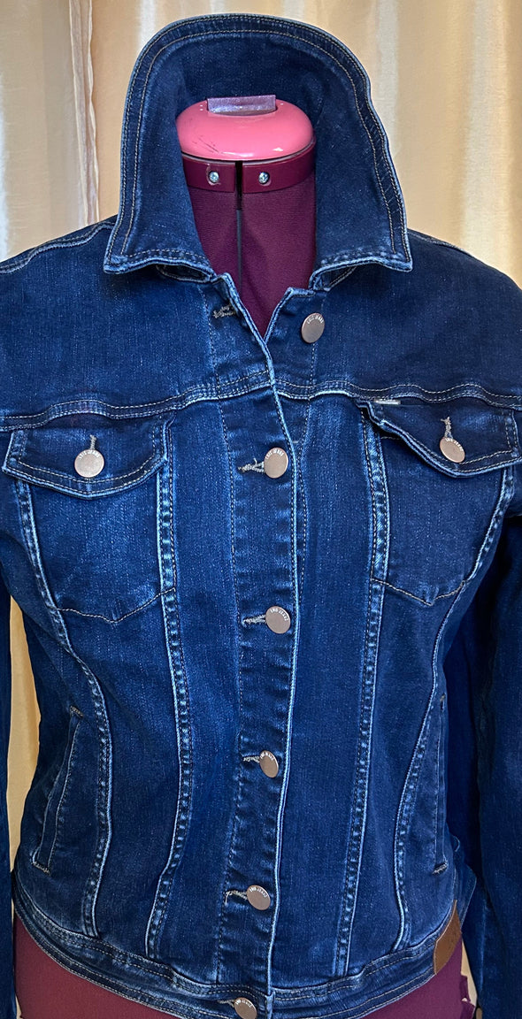 Ladies Denim Jean Jacket, Navy, Size Large, Cotton/Poly/Spandex