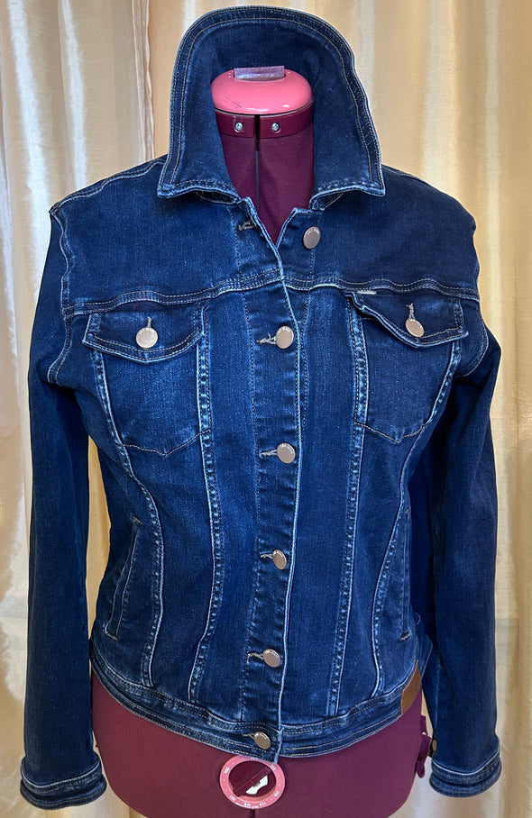 Ladies Denim Jean Jacket, Navy, Size Large, Cotton/Poly/Spandex