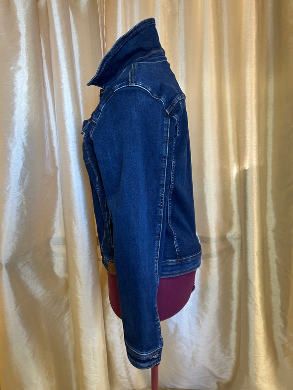 Ladies Denim Jean Jacket, Navy, Size Large, Cotton/Poly/Spandex