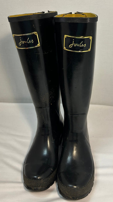 Ladies Knee High Rubber Boots, Black, Size 8, Used Condition