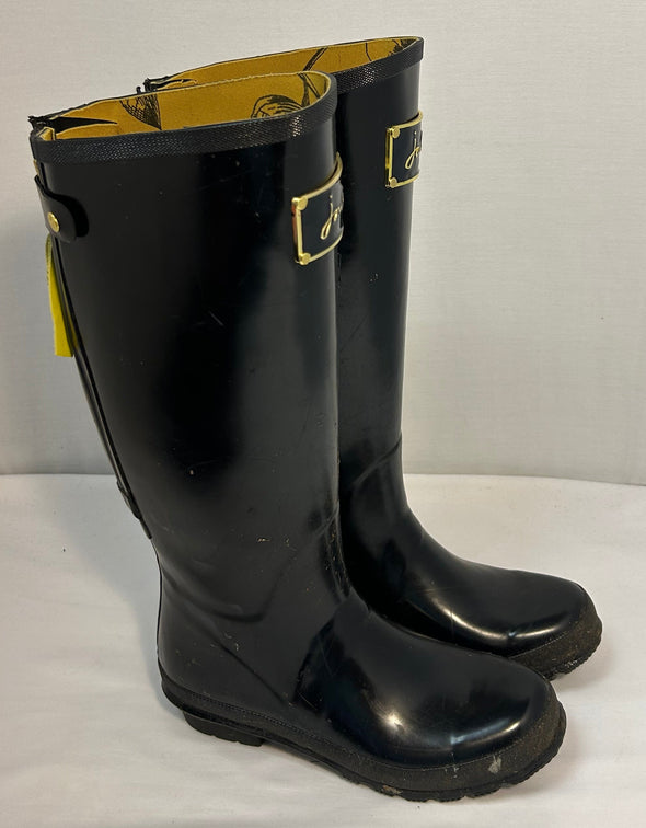 Ladies Knee High Rubber Boots, Black, Size 8, Used Condition