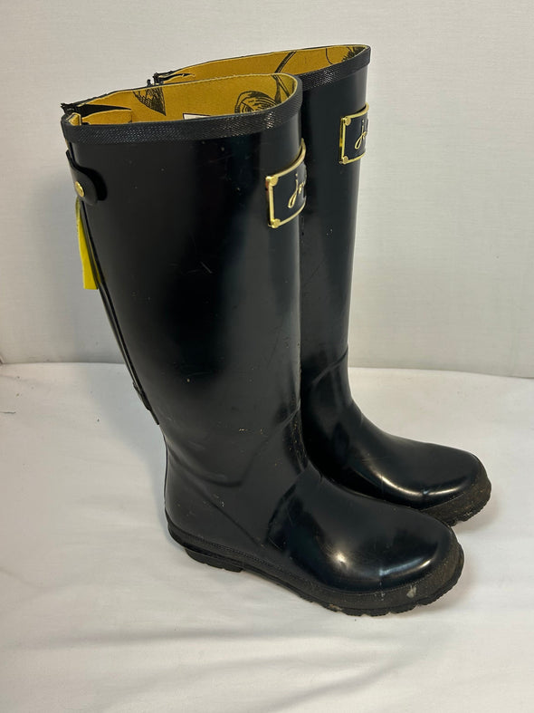 Ladies Knee High Rubber Boots, Black, Size 8, Used Condition