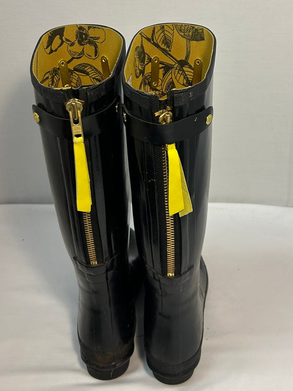 Ladies Knee High Rubber Boots, Black, Size 8, Used Condition