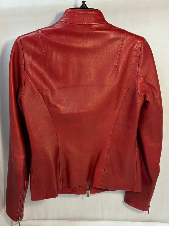 Ladies Short Leather Jacket, Burnt Red, Size XS