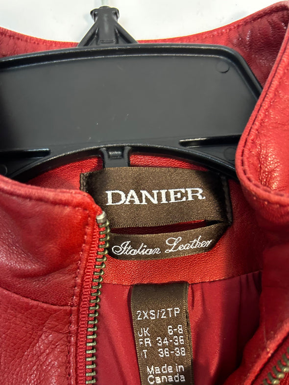 Ladies Short Leather Jacket, Burnt Red, Size XS