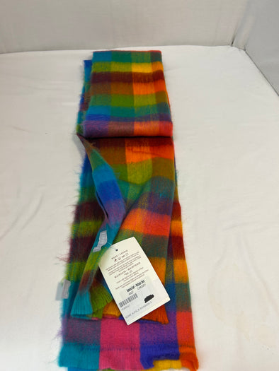 Alpaca Scarf, Rainbow Plaid Colours, 78" x 13", NEW
