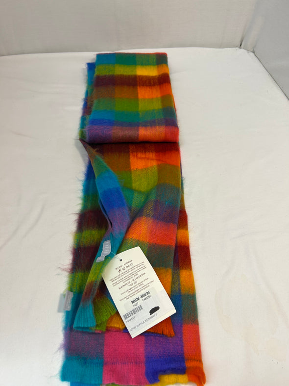Alpaca Scarf, Rainbow Plaid Colours, 78" x 13", NEW