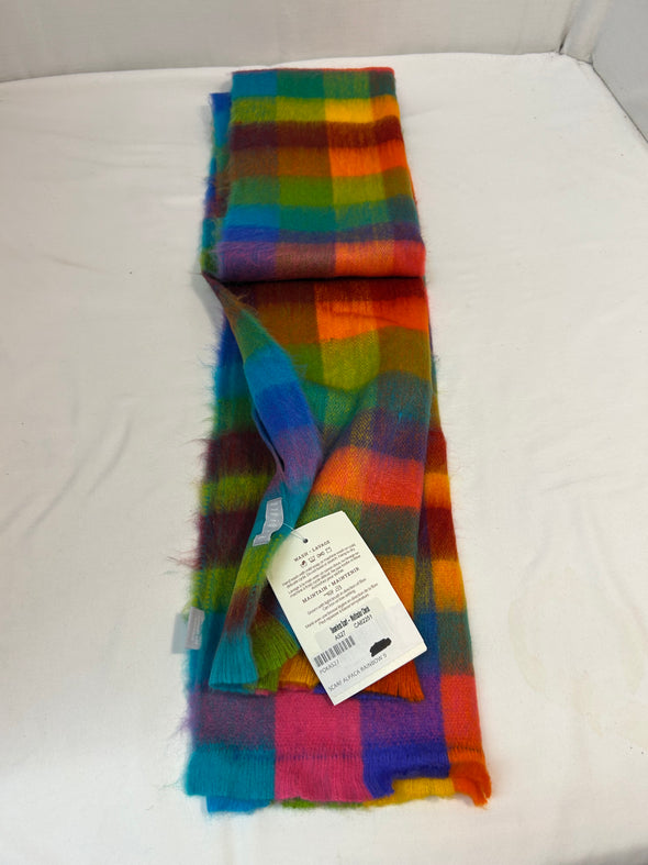 Alpaca Scarf, Rainbow Plaid Colours, 78" x 13", NEW