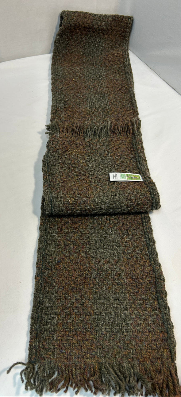Winter Scarf, Brown/Green, 73”x8”, Wool, Made in Ireland