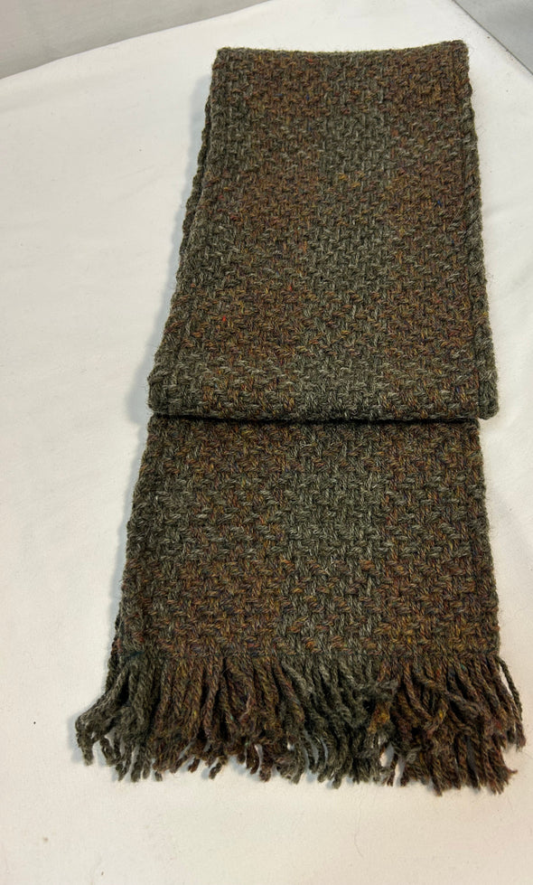 Winter Scarf, Brown/Green, 73”x8”, Wool, Made in Ireland