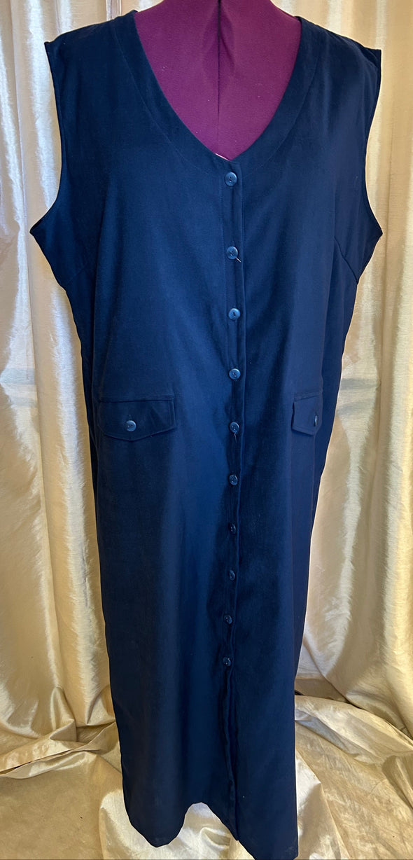 Sleeveless Maxi Dress, Navy, Size 20, Button Front, Pockets, NEW