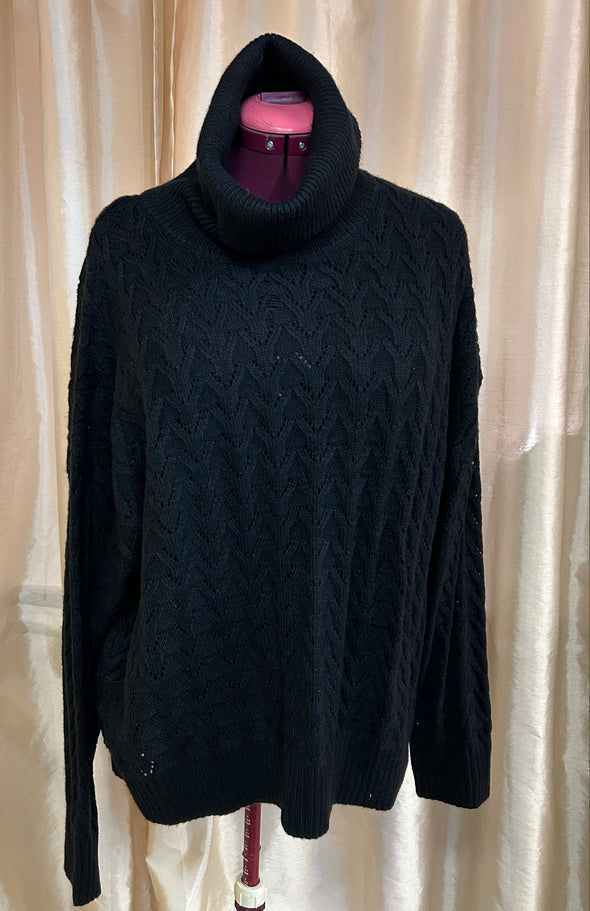Ladies Turtle Neck Pullover Sweater, Black, XL, NEW