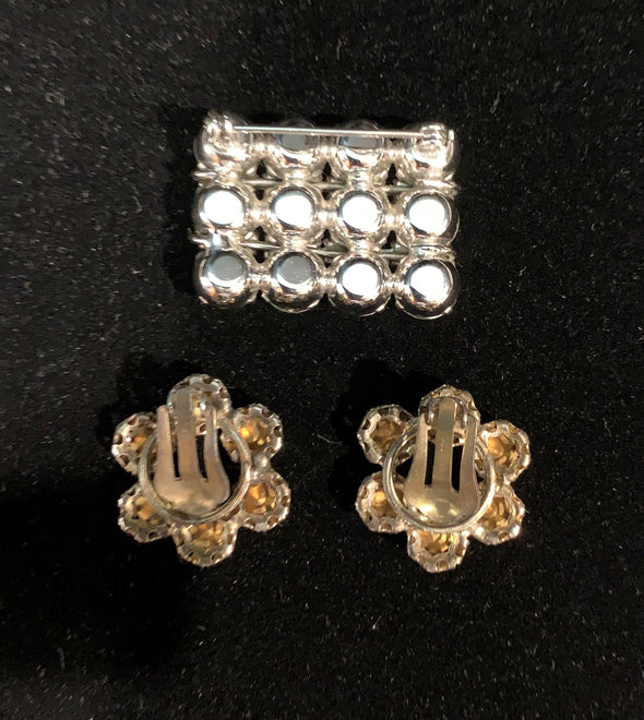 Crystal Brooch and Earrings
