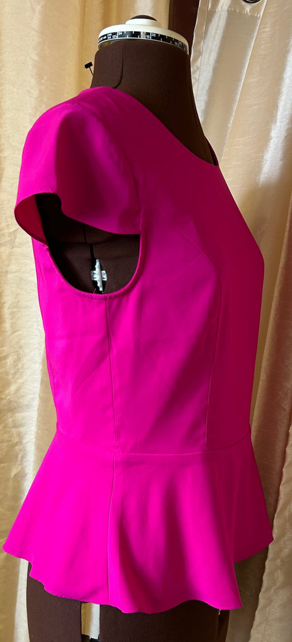 Peplum Style Cap Sleeve Blouse, Lined, Pink, Size Small, NEW